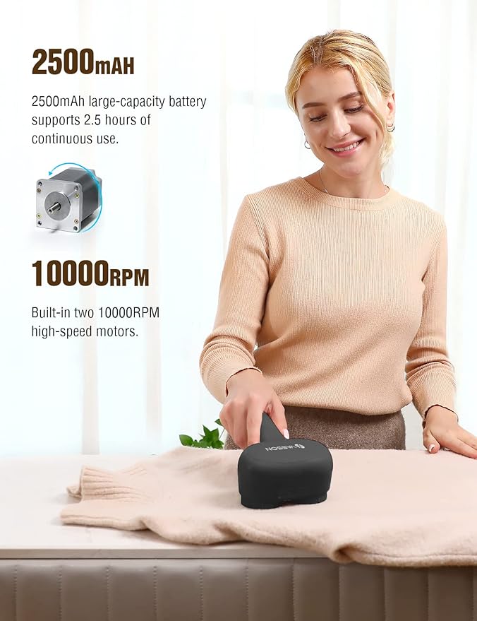 VASSON Fabric Shaver, Electric Lint Remover, Rechargeable Lint Shaver, Sweater Shavers to Remove Pilling, Large Fuzz Remover for Clothes Couch Furniture (Black)