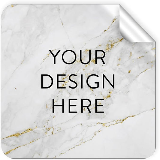 100 Custom Vinyl Stickers - Upload Your own Image, Text, Design, Logo - Personalized Logo Labels for Handmade, Packaging, Bottle, Jars, Candle, Brand Stickers (Gold Marble, 1.5x1.5 Square)