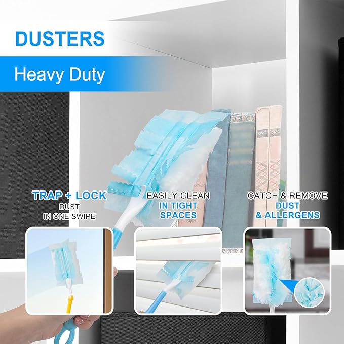 KeFanta Duster Refills for Swiffer Dusters, 180 Heavy Duty Multi Surface Refills & 1 Handle, Ceiling Fan Duster, Disposable Dusters for Cleaning (30 Count+1 Handle)