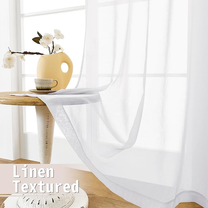 Tollpiz Sheer Door Curtains Closet Linen Textured Curtain Sheers Doorway Light Filtering Voile Patio Glass Door Rod Pocket Curtains French Door, 54 x 80 inches Long, White, Set of 1 Panel