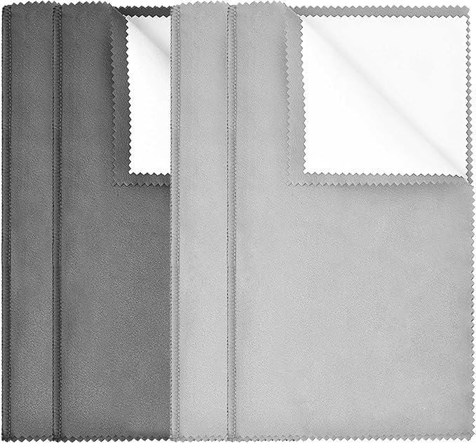 SEVENWELL Silver Polishing Cloth, Jewelry Cleaner Cloth for Sterling Silver Jewelry, Gold, Platinum, Silverware, Diamonds, Gemstones, Coins (2pcs Dark Gray and 2pcs Light Gray (Small))