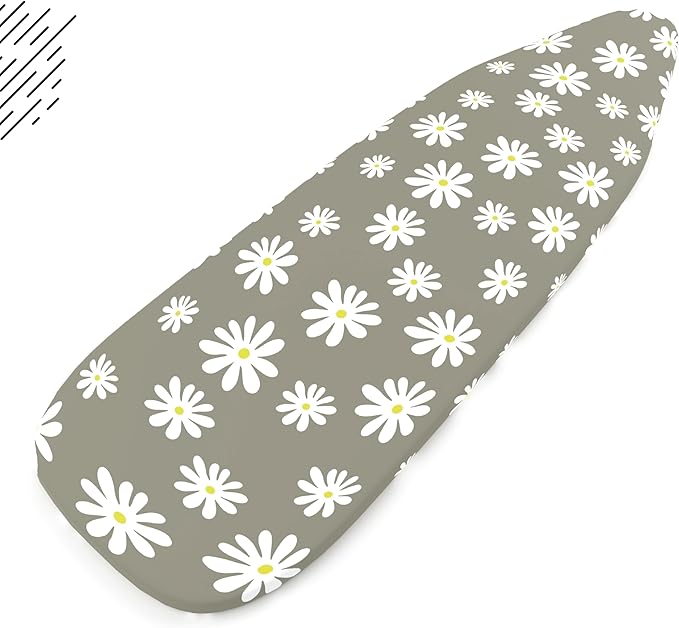 Encasa XO Ironing Board Cover and Pad 28"x12" - Thick 3mm Felt Padding, Drawstring Tightening & Lock, Easy Fit, Scorch & Stain Resistant, Fits Mini Ironing Board - Daisy Grey