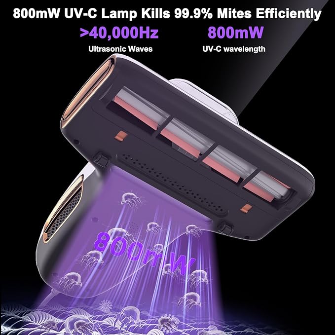 JIGOO T600 Bed Vacuum Cleaner with UV-C Light, 15Kpa Suction 700W Powerful Double Cup Handheld Vacuums, Mattress Vacuum Cleaner with Smart Dust Sensor, Ultrasonic & Heating Tech, HEPA Filter - Corded