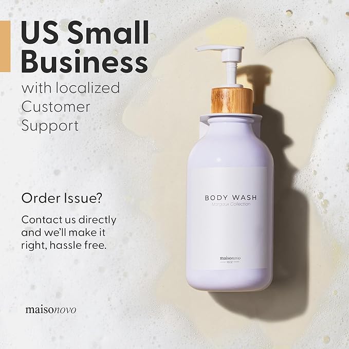 MaisoNovo Shampoo and Conditioner Dispenser - Shower Soap Dispenser Wall Mounted - 16.9 fl oz Set of 3 White Plastic Bottles Bamboo Pump - 3 Chamber No Drill