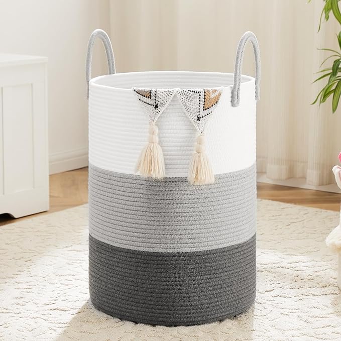 Laundry Basket,Woven Cotton Rope Laundry Hamper,80L for Decorative Storage of Dirty Clothes,Toys and Blankets in Bathroom,Bedroom and Living Room