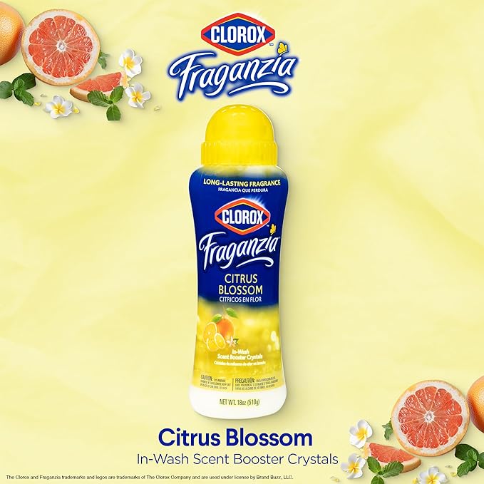 Clorox Fraganzia Laundry Scent Booster Crystals in Citrus Blossom Scent - Scented In-Wash Freshener Beads for Fresh, Clean, Great Smelling Clothes and Linens, 18 Oz - 2 Pack