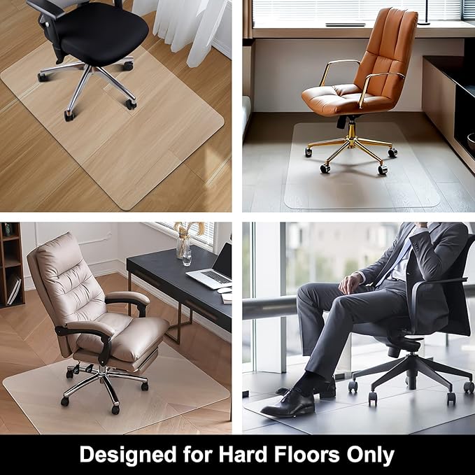 Kuyal Office Chair Mat for Hardwood Floor, 30'' x 48'' Rectangle Transparent Desk Thick Durable Chair Mat for Rolling Chairs, Easy Glide, Floor-Protector