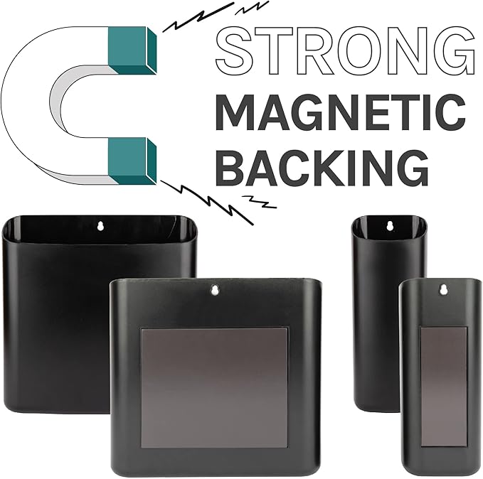 JS Jackson Supplies Black Lint Bin with Magnetic Back (Set of 2), Large and Small Space Saving Trash Bins and Organizers for Laundry Room and Kitchen, Wall Mountable
