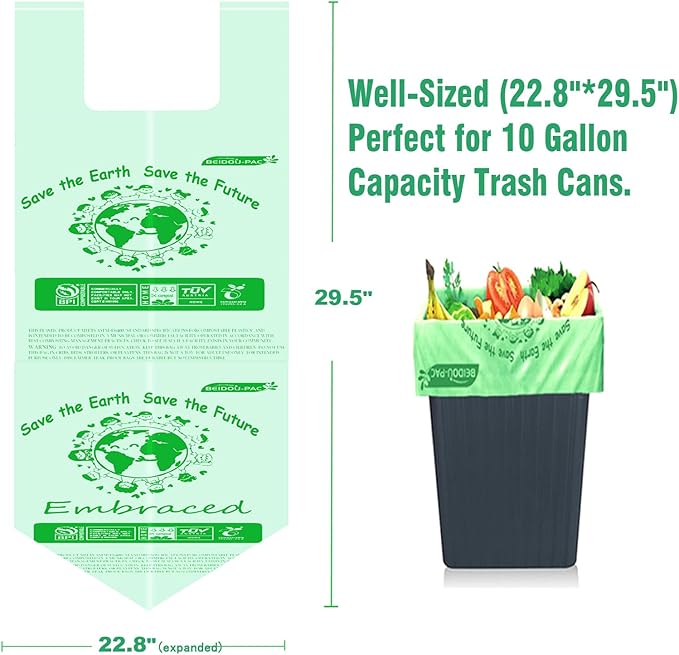 8-10 Gallon Compostable Trash Bags, 60 Count - Kitchen & Food Scrap Waste Bags, Sturdy & Biodegradable, ASTM D6400, US BPI Certified