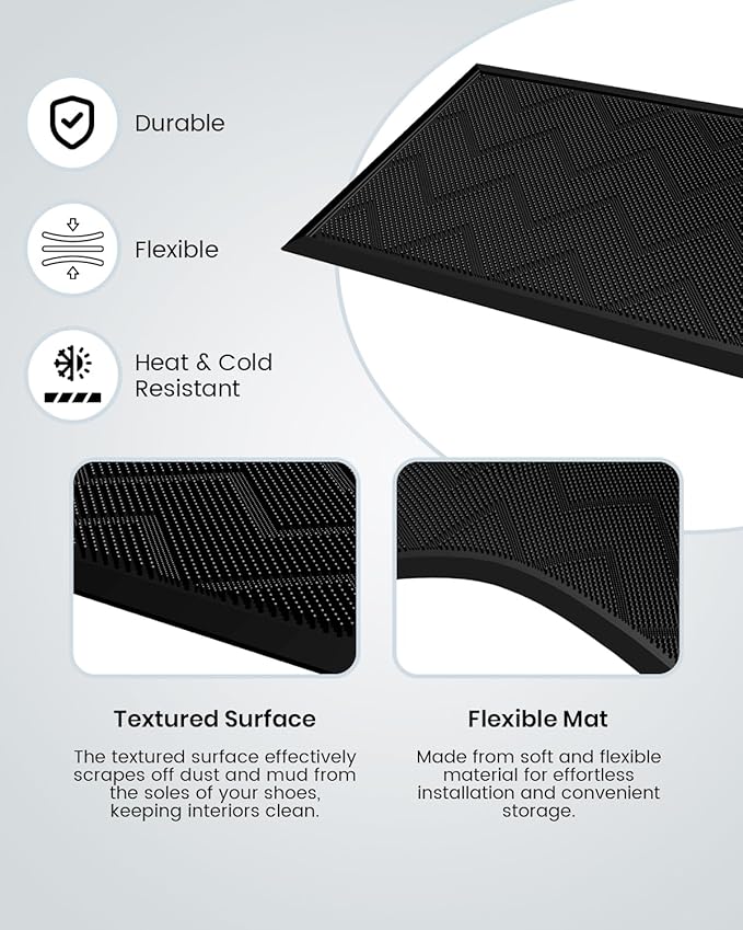 HAMARA Front Door Mat for Outside Entrance 35.5"x17" – Anti-Slip Dirt-Trapping Waterproof Rubber Indoor & Outdoor Mat with Textured Surface for Entryway - Heavy Duty All Weather Doormat – Black