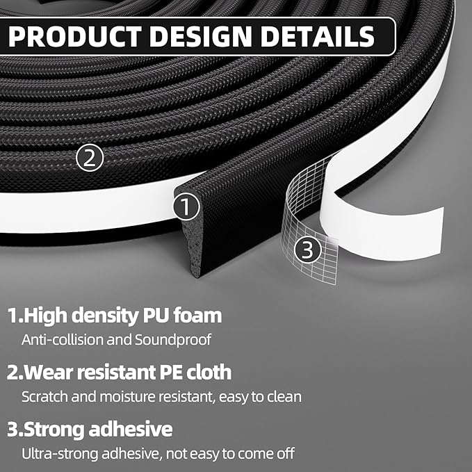 3Pcs×196" Wedge Weather Stripping Door Seal Strip for Door Frame & Window,Self Adhesive Window Insulation Draft Stopper Seal for Winter,Gray Foam Door Gap Filler for Soundproofing Light Blocker,Black