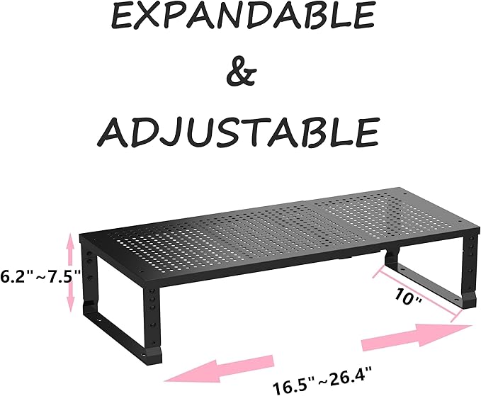 Metal Stackable Expandable Storage Shelf - Multi-Functional Home Storage Shelf, Suitable for Kitchen, Cabinet，Bathroom, Office, Garage, etc.（1PACK/Black/Large