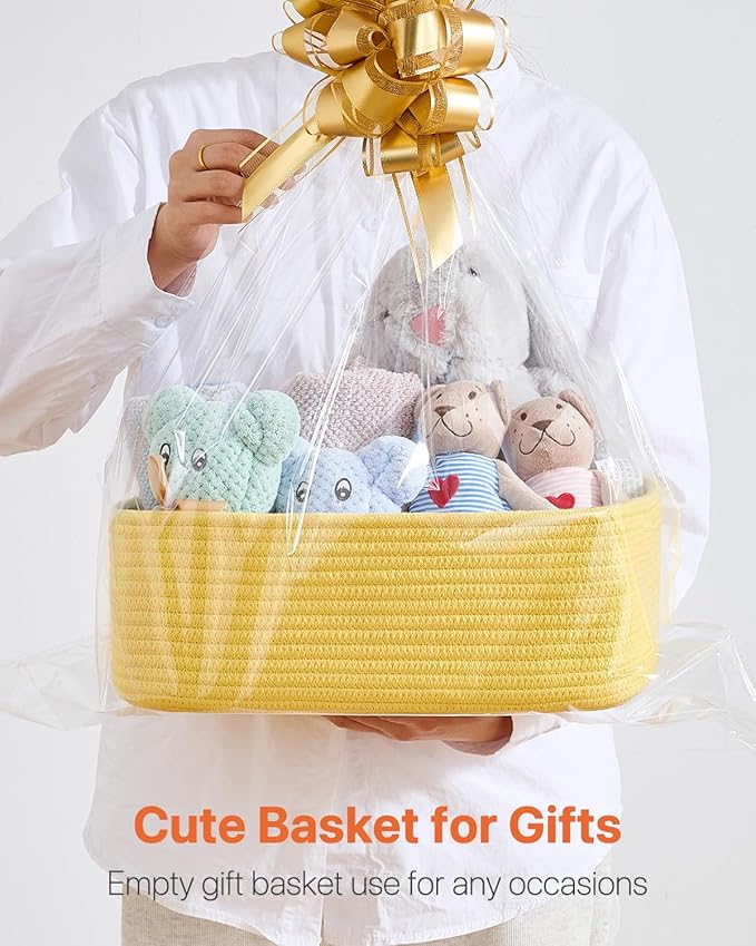 Small Woven Basket, 13.5 x 9.5 x 5 Inches, Storage Basket for Organizing, Cute Small Rope Shelf Closet Cube Storage Bins Baskets for Shelves, Dog Toy Gift Baskets Empty, 3 Pack Yellow