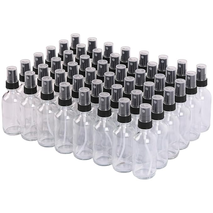 Clear Glass Small Spray Bottles 2 oz 48 Packs,Fine Mist Sprayer Pretty Finish,Refillable Containers mini spray bottles for Cleaning Solutions and Skin Care (Clear 48Pack)