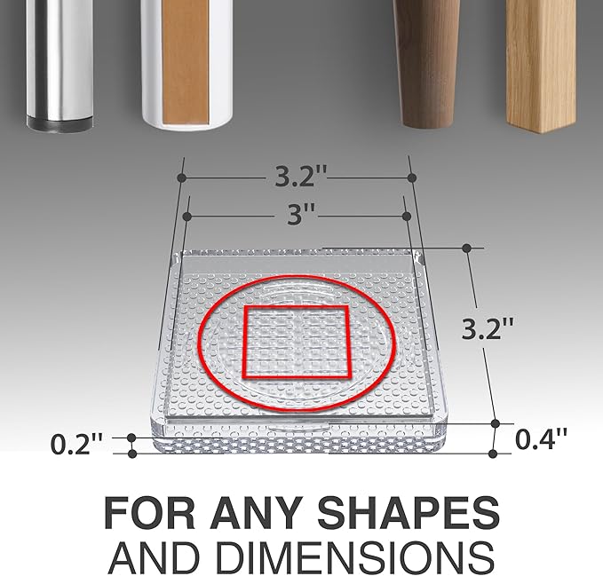 X-Protector Furniture Cups - 4 PCS 3" - Non Slip Furniture Pads for Hardwood Floors - Transparent Floor Protectors - Bed Stoppers to Prevent Sliding - Keep Furniture from Sliding on Floor! (Square)