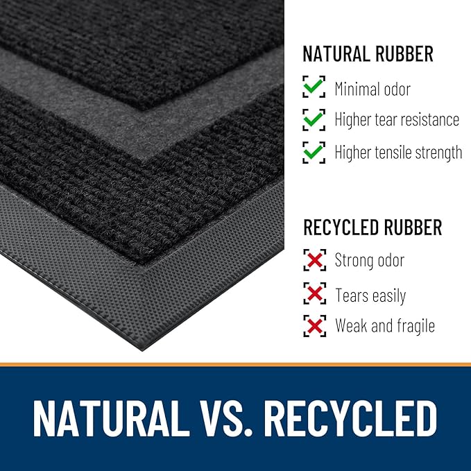 OLANLY Half Circle Door Mat Indoor Outdoor Entrance Welcome, Waterproof All-Season, All-Weather Doormat, Sturdy Natural Rubber, Low Profile, Easy Clean Patio Porch Entryway Mat, 59x35, Black