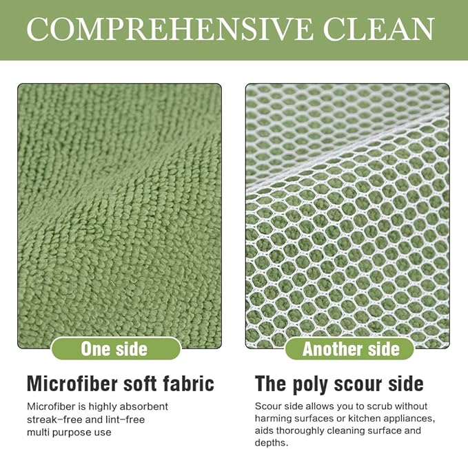 SINLAND 5 Color Assorted Microfiber Dish Cloth Towels Best Kitchen Cloths Cleaning Cloths with Poly Scour Side 12"x12" 5Pack (Pink+Blue+White+Yellow+Green)