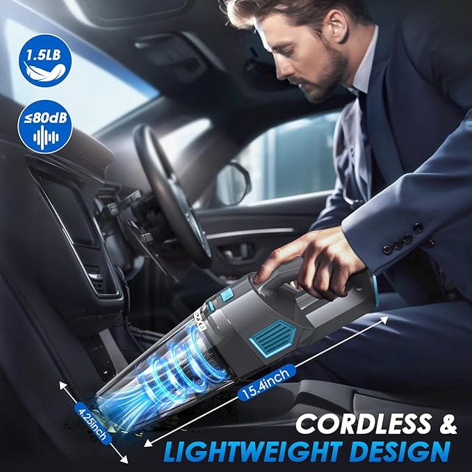 Handheld Vacuum Cordless, 15000PA Strong Suction Hand Held Car Vacuum Cleaner Rechargeable, Portable Hand Vacuum with Multi-Nozzles & Washable Filter for Home Office, Car, Pets
