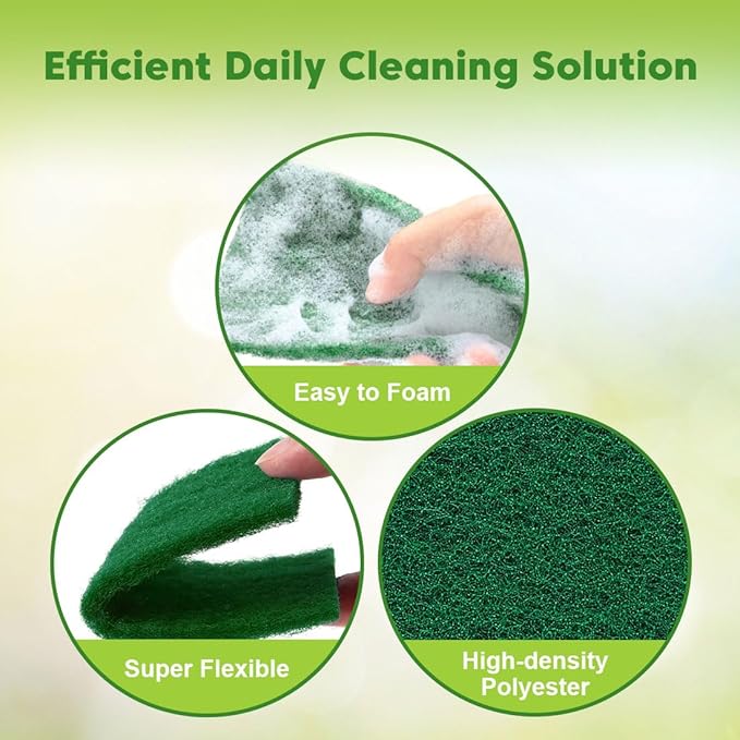 Heavy Duty Scouring Pad, 96Pcs Household Scour Pad for Kitchen, Garage and Outdoors, Reusable Dish Scrubber Pads for Pan and Metal Grill - Green