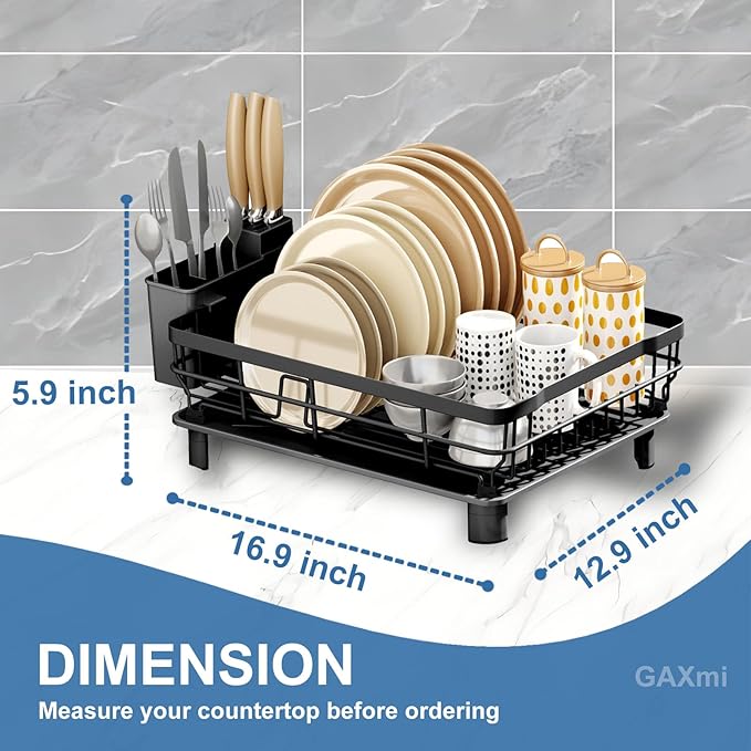 GAXmi Dish Drying Rack Over The Sink Drainer with Drainboard Utensil Holder, 1-Tier Black