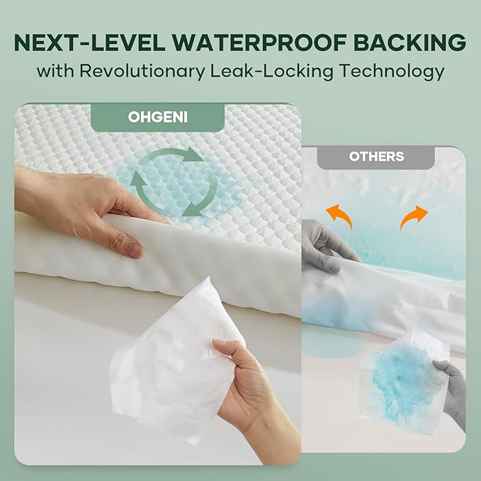 OhGeni 100% Waterproof Mattress Protector, King Size Mattress Pad, Fits 6"-20" Mattresses with Deep Pocket, Cooling, Breathable Fitted Sheets, Soft Bed Cover, Noiseless, Machine Washable