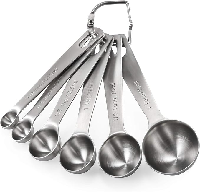 Measuring Spoons: U-Taste 18/8 Stainless Steel Measuring Spoons Set of 6 Piece: 1/8 tsp, 1/4 tsp, 1/2 tsp, 1 tsp, 1/2 tbsp & 1 tbsp Dry and Liquid Ingredients