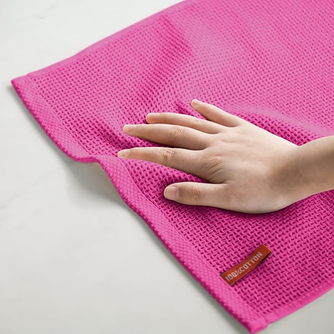 Artoid Mode 100% Cotton Rose Red Waffle Weave Kitchen Dish Cloths, 13x28 Inch Ultra Soft Absorbent Quick Drying Kitchen Dish Towels Set of 4