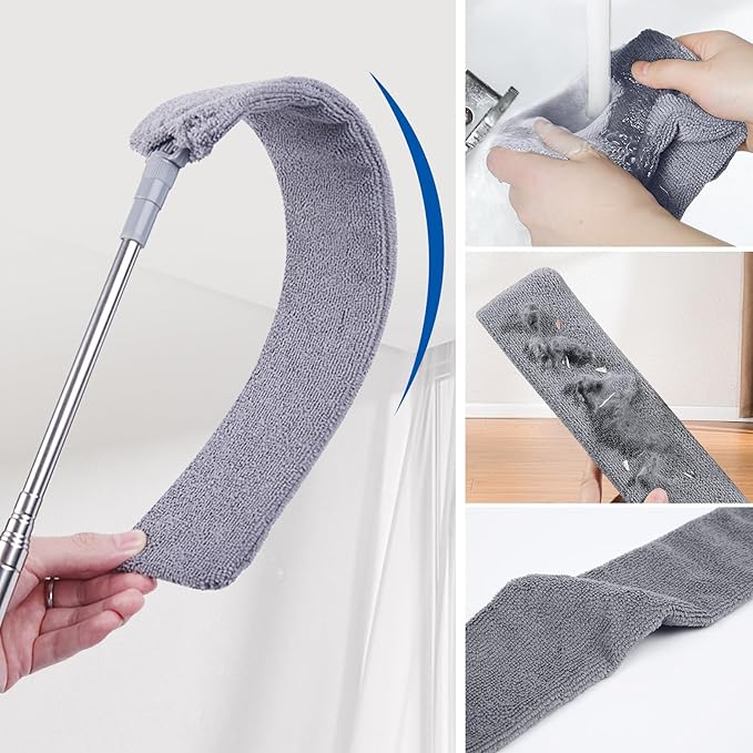 4 Pcs Dusters for Cleaning, 2 in 1 Microfiber Dusters and Retractable Gap Dust Cleaner with 1 Microfiber Dusting Cloths Long Handle 30-100 Inches Extension Pole for Ceiling Fan Cleaning Supplies