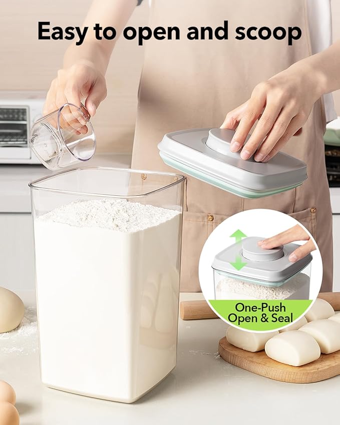 Ankou Airtight Food Storage Container with Pop Lid & 130ml Scoop, 4L/4.2qt *4 BPA-Free Cereal, Rice, Flour, Pasta & Snack Container, Stackable & Durable,Kitchen Pantry Organizer