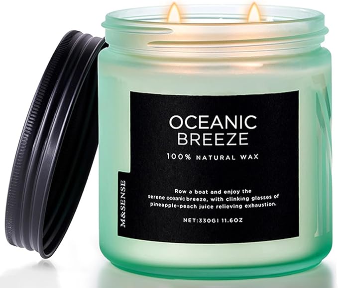 M&SENSE Candle Oceanic Breeze Scented, 11.6oz 70 Hour Long Lasting 2 Wick Pineapple & Mango Scent Natural Soy Candles for Home Scented, Stress Relief Gifts for Women/Men