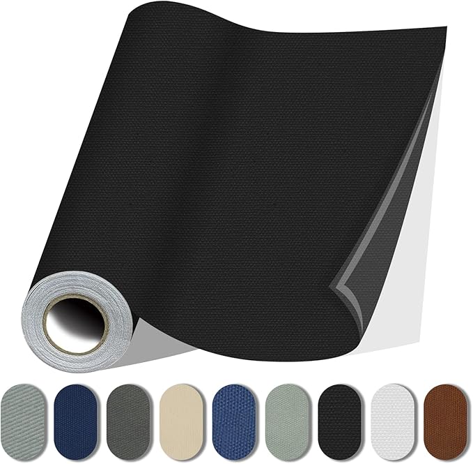 Fabric Repair Patches, 17X79 Inch Canvas Self-Adhesive Fabric Patches Tape Durable, DIY Large Canvas Repair for Sofa, Couches, Furniture, Chair, Clothing （17X79 Inch, Black）