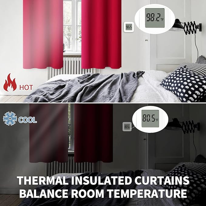 BGment Red Blackout Curtains 40 Inches Length for Short Window - Thermal Insulated Drapes Room Darkening with Rod Pocket for Kitchen Bedroom Bathroom, 2 Panels, 42 x 40 Inch