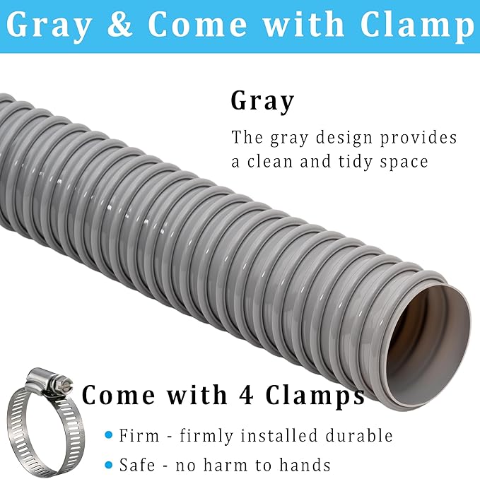 Dust Collection Hose 2 in × 5 ft Heavy Duty Flexible PVC Reinforced Thicken Helix Suction Discharge Corrugated Pipe Hose for Fume Dust Collector Fitting Wood Chip Saw (2 inch gray hose)