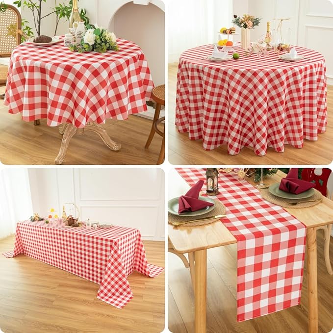 Waterproof Plaid Tablecloth Fabric - Round 90 Inch Classic Gingham Checker Table Cloth for Indoor/Outdoor Use - Buffalo Table Cover for Picnics, BBQs, and Parties