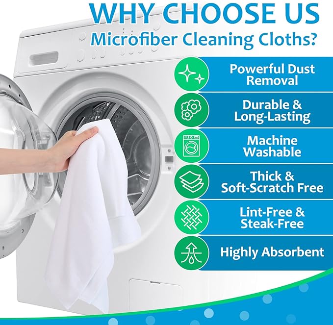 Newwiee 6 Pcs Extra Large Microfiber Cleaning Cloth 30" x 20" Washable Reusable Microfiber Towel Streak Free Lint Free Cloth for Cleaning Home Glass Office Window Bathrooms (White)