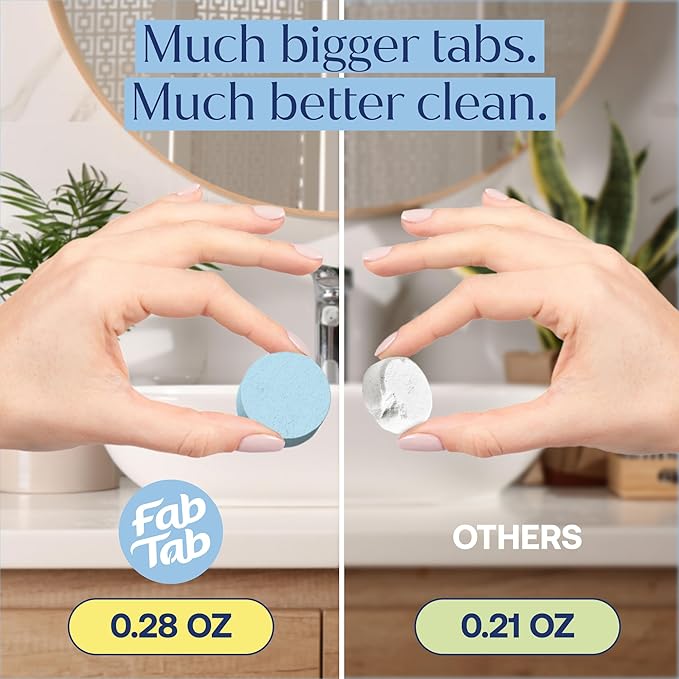 Fab Tab Toilet Bowl Cleaner Tablets, Powerful Stain Removal, No Harsh Chemicals, Plastic-Free, Removes Rust & Stains, Safe for Regular and Septic Tank Toilets, Lemon & Eucalyptus Scent