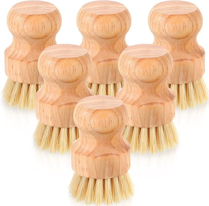 Nuenen 40 Packs Bamboo Dish Scrub Brushes Wooden Scrubbers Set Kitchen Dishwashing Scrubber with Natural Sisal Bristles for Iron Pot Pan Sink