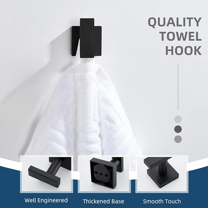 Angle Simple Towel Hook for Bathroom, Stainless Steel Hand Towel Coat Hook for Wall, Matte Black