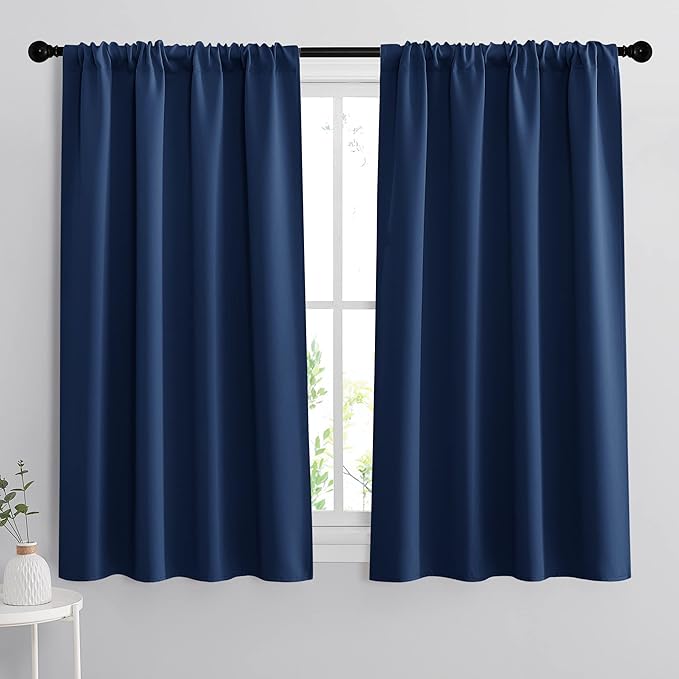 RYB HOME Bedroom Curtains Blackout Curtain Shades Blind for Living Room Home Office Family Room Cafe, 42 x 54 inch per Panel, Navy Blue, Set of 2
