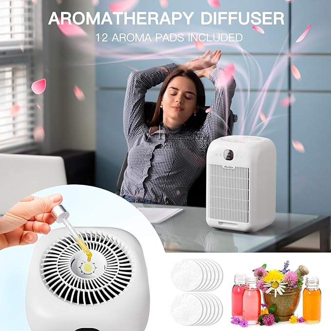 Air Purifiers for Home Bedroom Up to 908 Sq Ft, Air Purifiers with HEPA Filter Aromatherapy,Turbo Boost Button, Sleep Mode, White