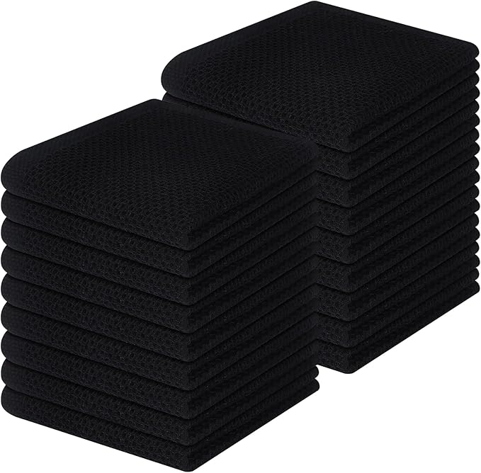 Homaxy 100% Cotton Waffle Weave Kitchen Dish Cloths, Ultra Soft Absorbent Quick Drying Dish Towels, 12 x 12 Inches, 18-Pack, Black