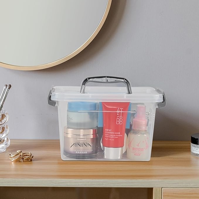 3 L Small Clear Storage Latch Box, 6 Pack Plastic Stackable Organizer Containers with Lids