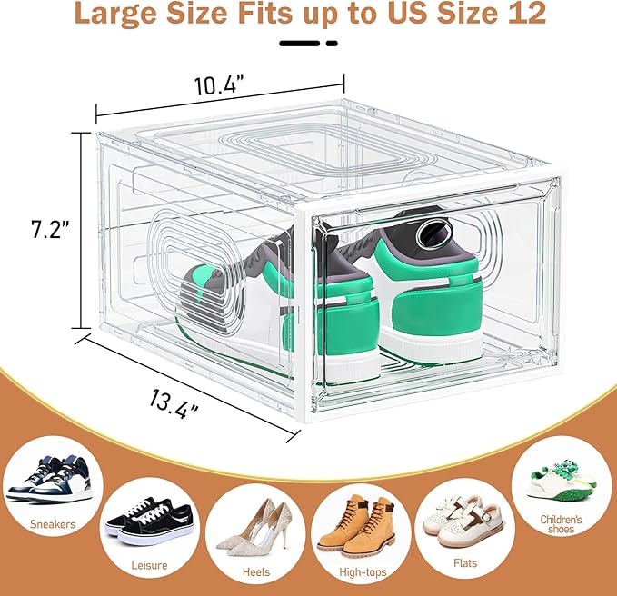 10 Pack Thicken Shoe Organizer Stackable,Upgraded Sturdy Shoe Storage Box with Magnetic Door,Shoe Containers For Sneaker Display,Hat Organizer,White