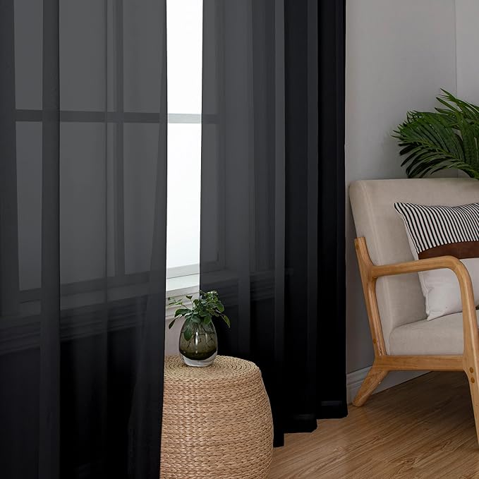 Chyhomenyc Black Sheer Curtains 96 inches Long Window Draperies 2 Panels, Solid Elegant Window Voile Panels/Drapes/Treatment/Backdrop for Bedroom Living Room Wedding Party Decor, 42 Wx96 L, 8FT L