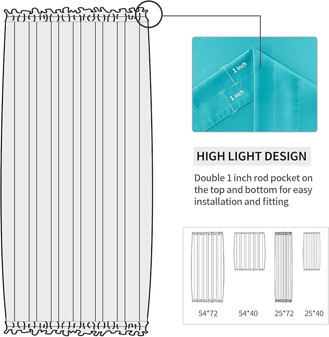 DWCN French Door Curtains – Rod Pocket Thermal Blackout Curtain for Doors with Glass Window, Kitchen and Patio Doors for Privacy, 23 X 72 Inch Length, 1 Curtain Panel with Tieback, Turquoise
