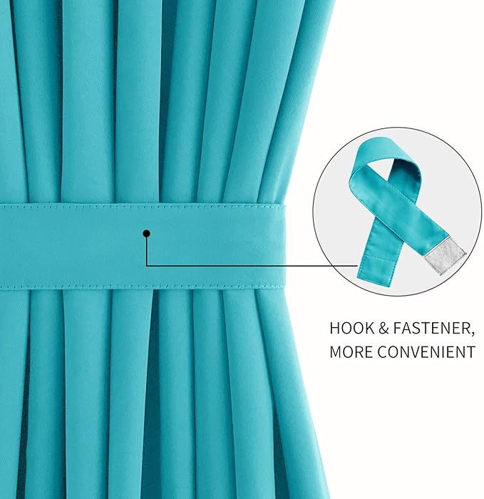 DWCN French Door Curtains – Rod Pocket Thermal Blackout Curtain for Doors with Glass Window, Kitchen and Patio Doors for Privacy, 54 X 72 Inches Long, 1 Curtain Panel with Tieback, Turquoise