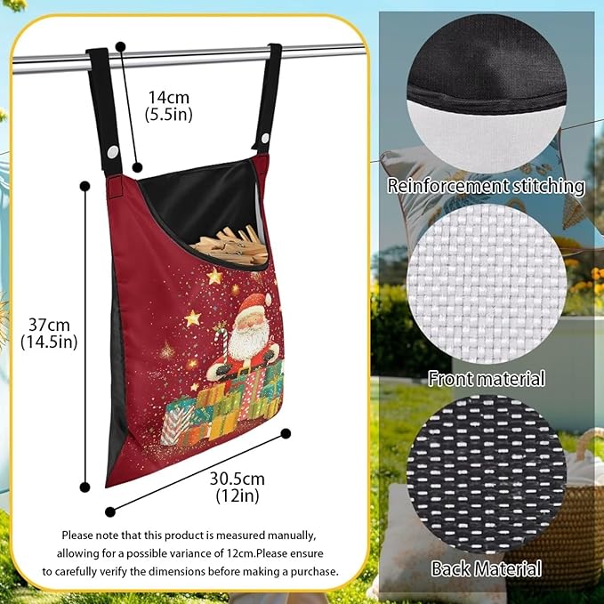 Christmas Santa Claus Clothespin Organizer Bag Shell Beach Clothespin Bags with Hanging Hook Waterproof Clothes Pin Storage Organizer with Large Opening Clothespin Bag