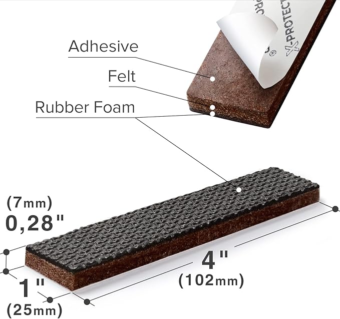 X-PROTECTOR 8 PCS Non-Slip Furniture Pads 1' x 4' Rubber Grips Self-Adhesive Floor Protectors