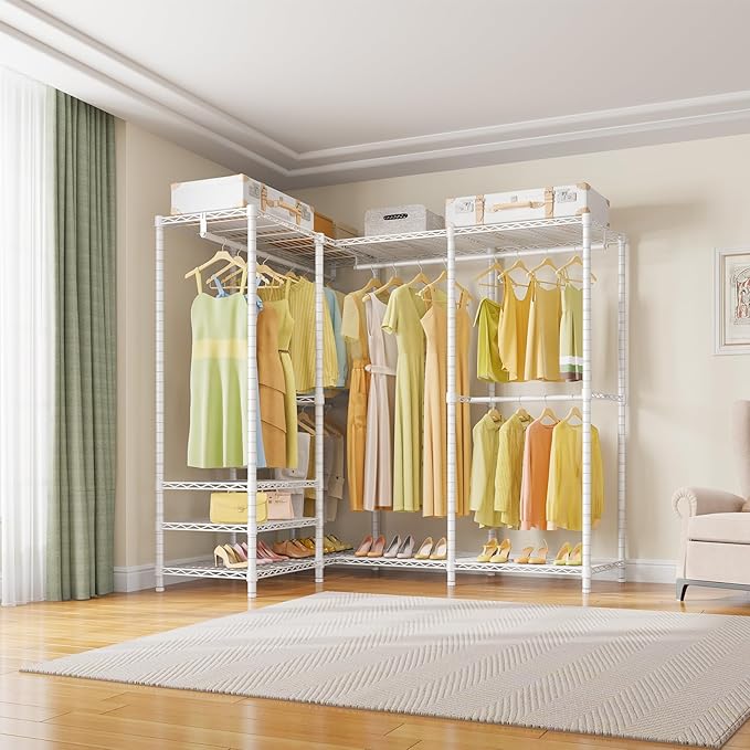 VIPEK V40 Plus Extra Large Clothes Rack Heavy Duty Clothing Rack for Hanging Clothes, Multi-Functional Closet Organizer System Freestanding Wardrobe Closet for Bedroom, Max Load 1300lbs, White