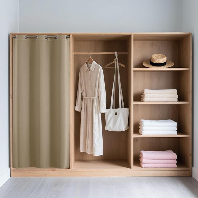 Joydeco Blackout Door Curtain for Doorway Privacy 78 Inches Long, Grommet Closet Curtain for Open Closet, Room Divider for Bedroom Living Room (Light Beige, 52Wx78L, 1 Panel)